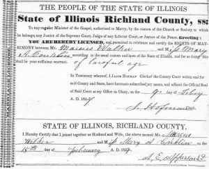 Marriage License of Marcus Walker and Mary Conklin